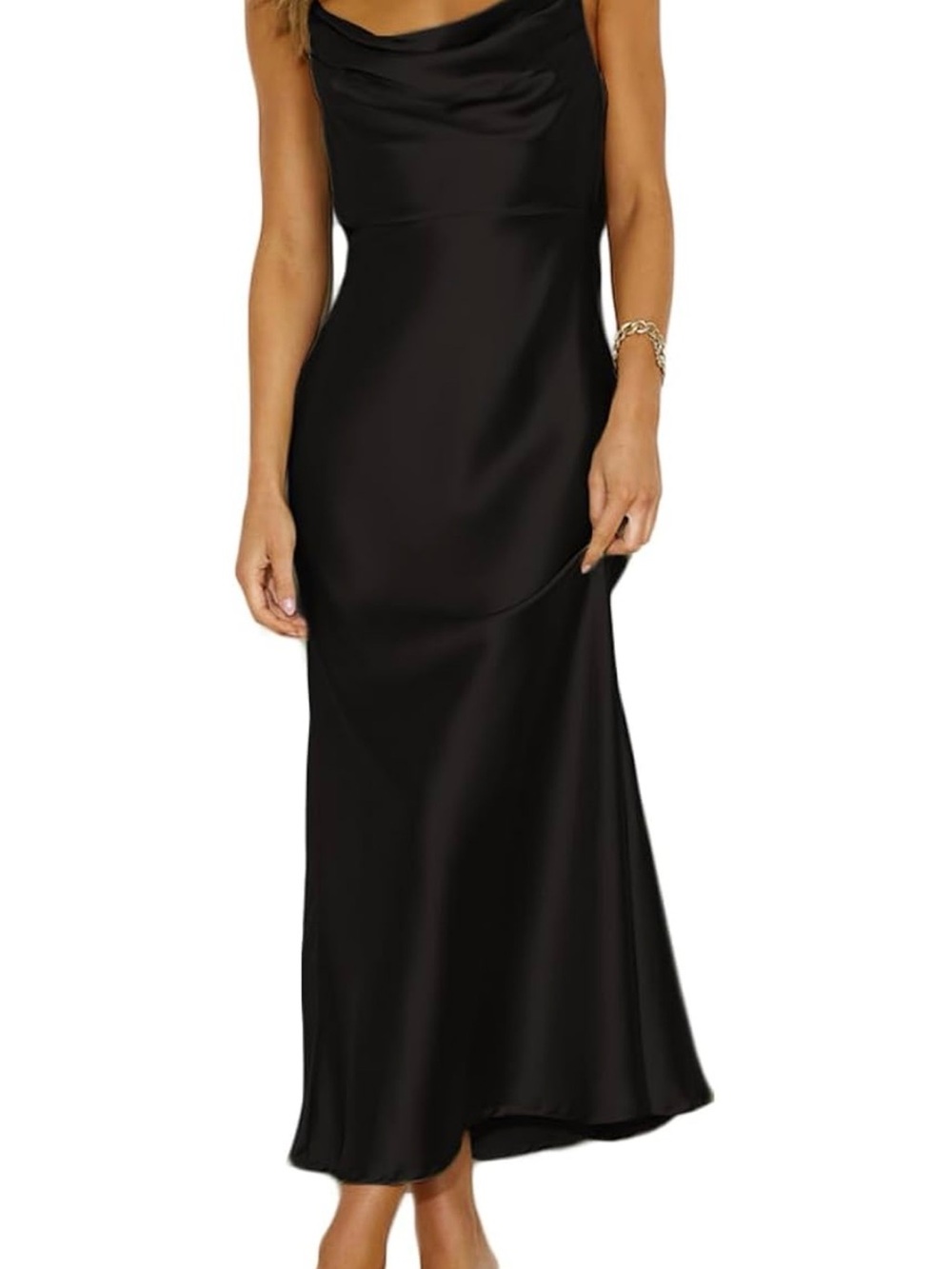Satin Cowl Neck Black Maxi Dress